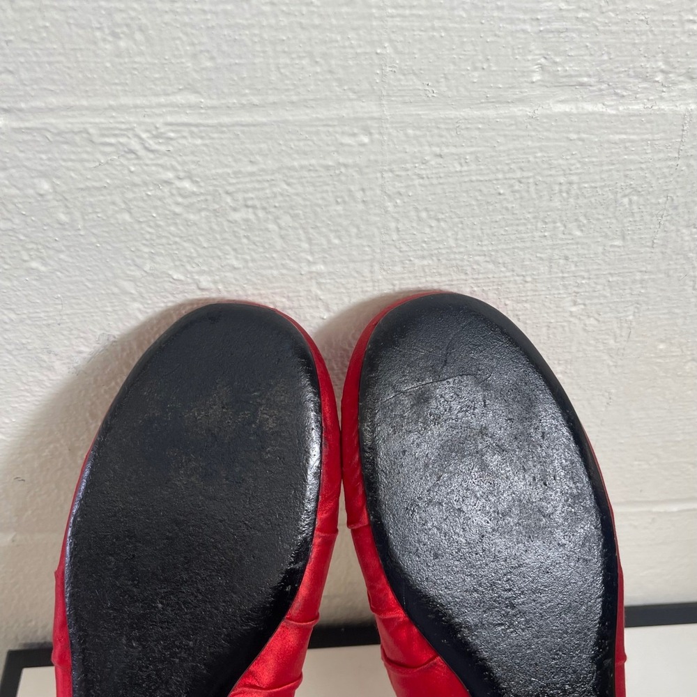 Vintage Prada Red Satin Pleated Ballet Flats Shoes Slip On Women 37.5 EU/7.5 US - Picture 12 of 14